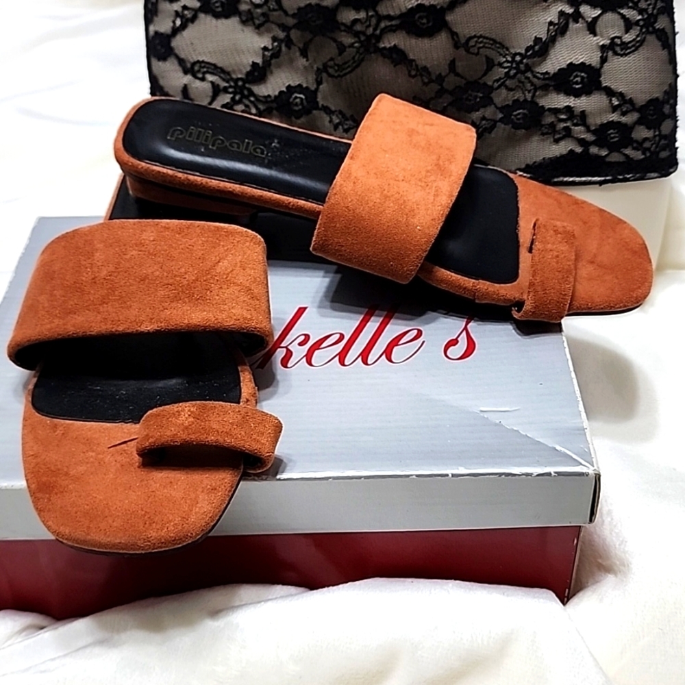 Pilipala Suede Burnt Orange Textured Slides Rust 39 Boho